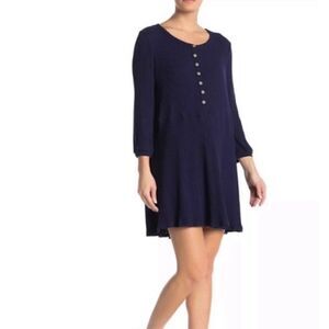 NWT Womens Anthropologie Blu Pepper Navy Blue Ribbed Button Baby Doll Dress -  S